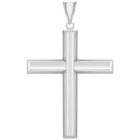 14k White Gold Plain & Simple Religious Cross Pendant with High Polish