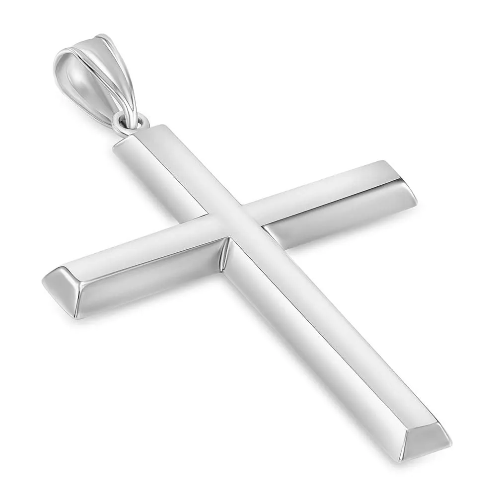 14k White Gold Plain & Simple Religious Cross Pendant with High Polish