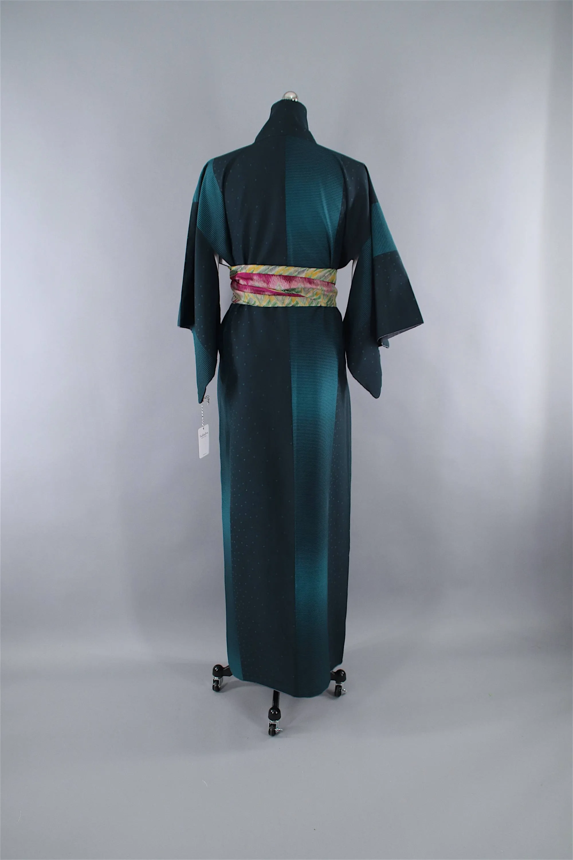 1980s Vintage Kimono Robe / Emerald Green