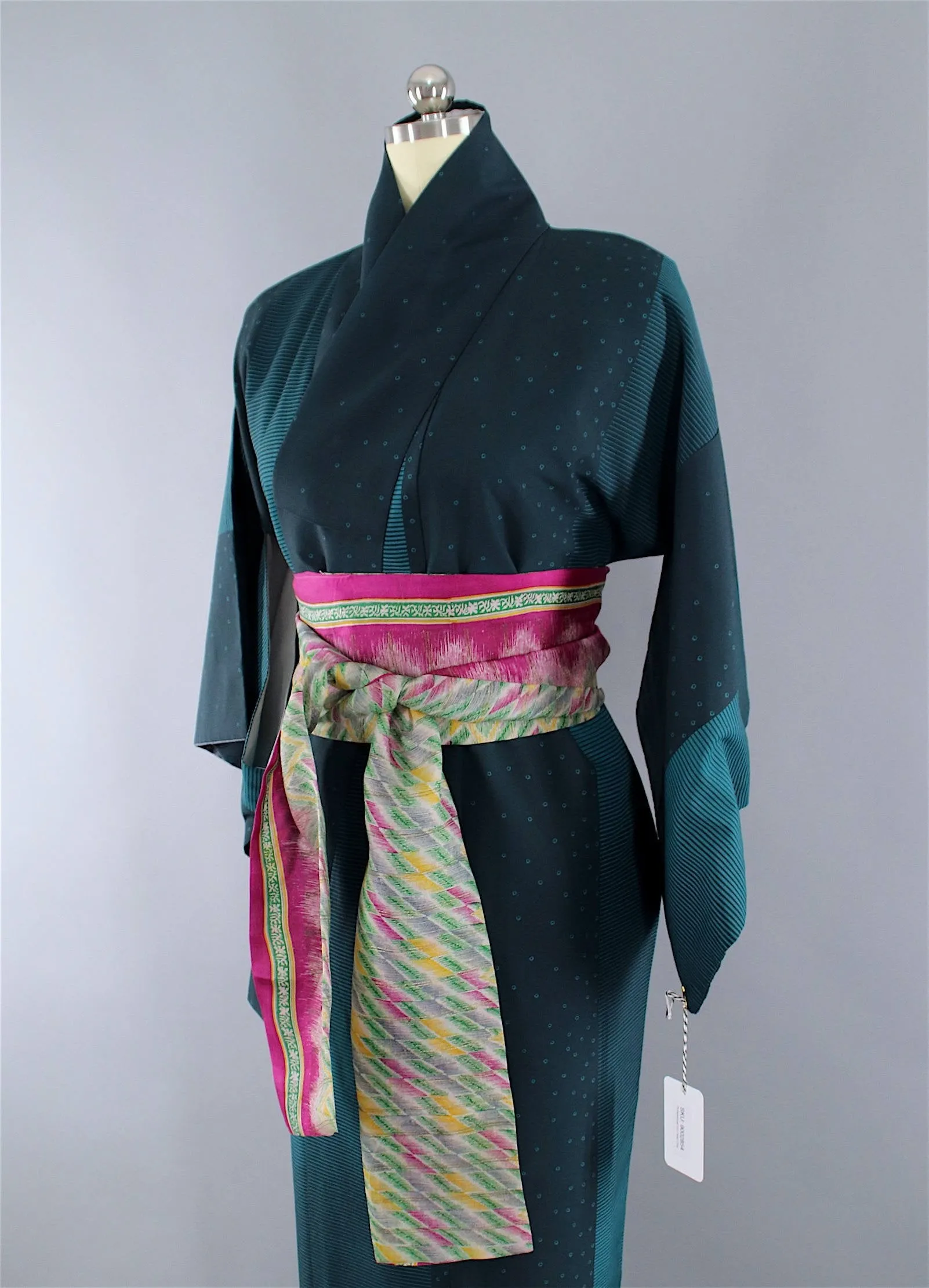 1980s Vintage Kimono Robe / Emerald Green