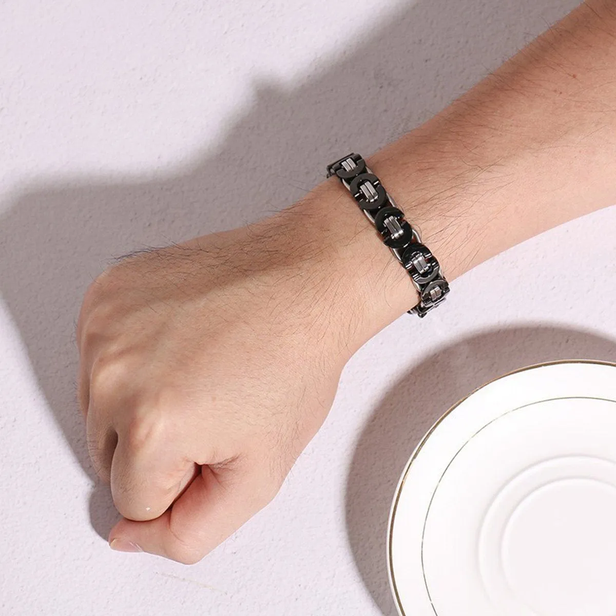 316L Stainless Steel Black Byzantine Bracelet For Men