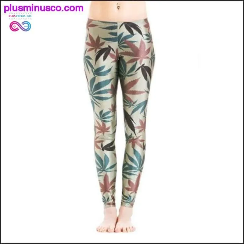 3D Digital Print Pants Green Leaves Leggings White Weed