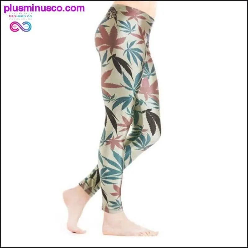 3D Digital Print Pants Green Leaves Leggings White Weed