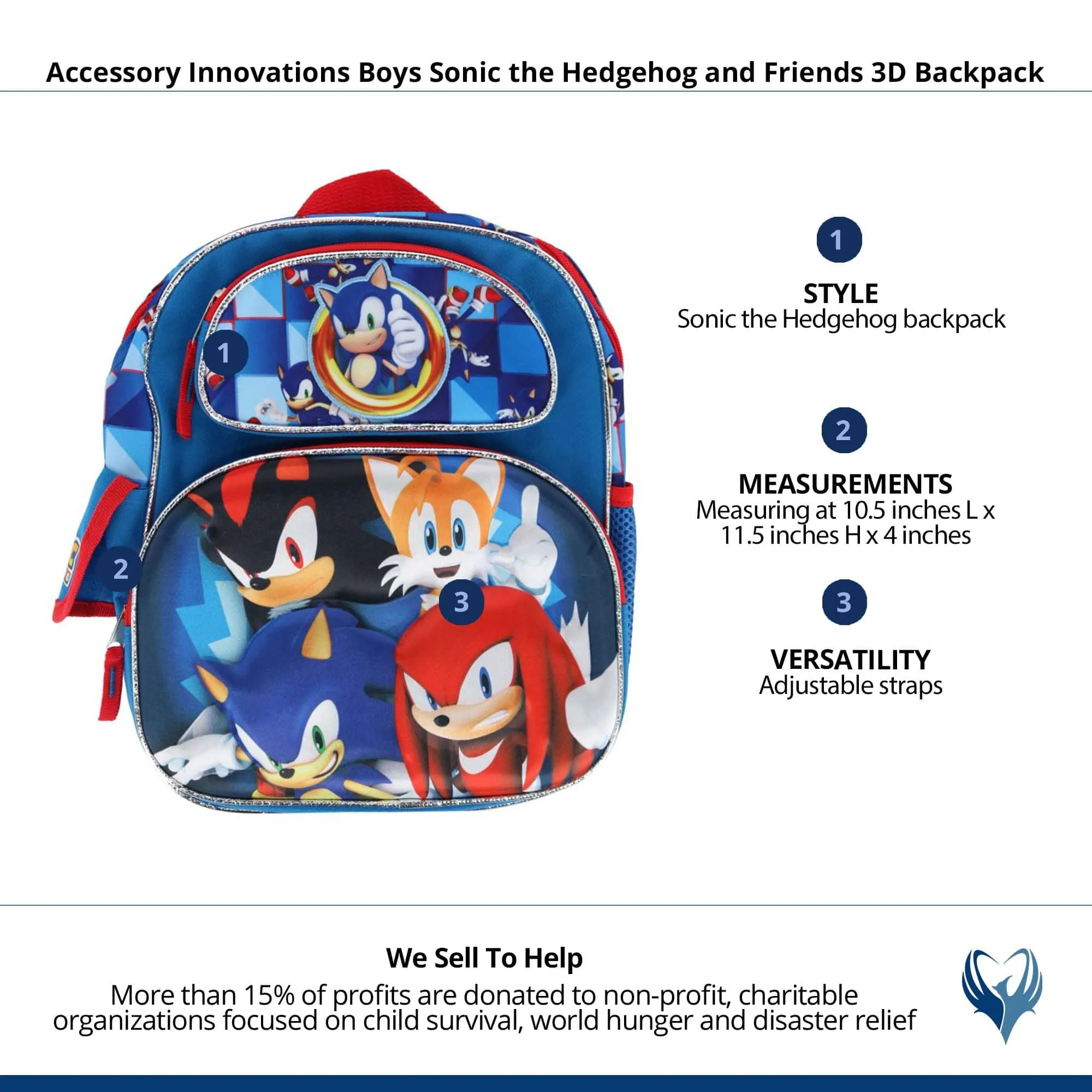 Accessory Innovations Boys Sonic the Hedgehog and Friends 3D Backpack