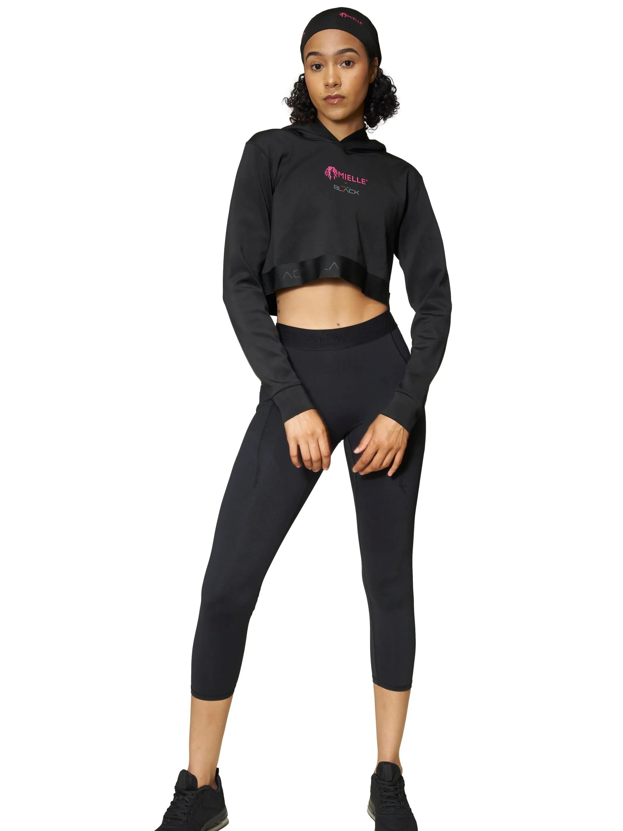 Womens Premium Pink Long Sleeve Crop Hoodie by Actively Black x Mielle