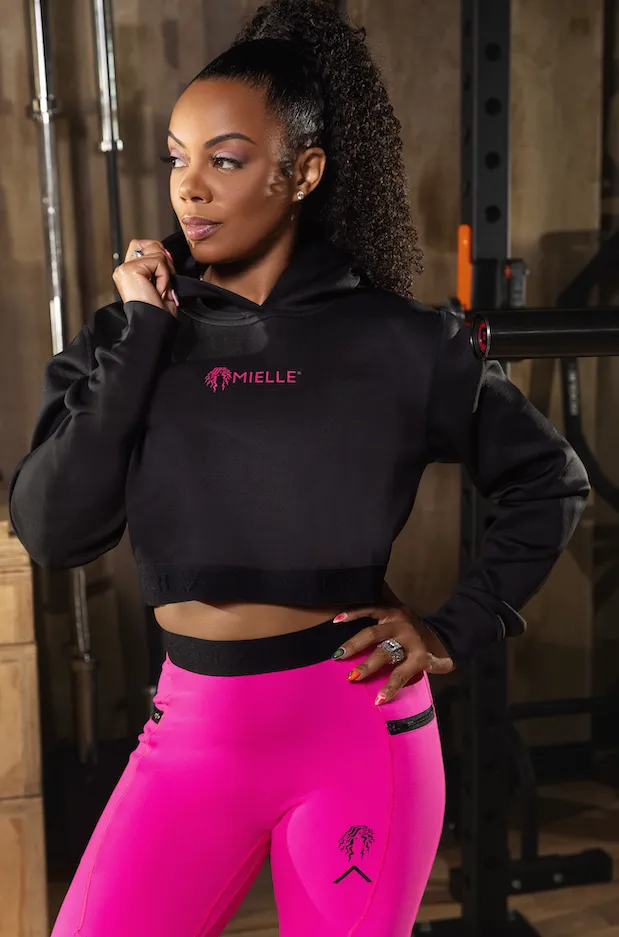 Womens Premium Pink Long Sleeve Crop Hoodie by Actively Black x Mielle