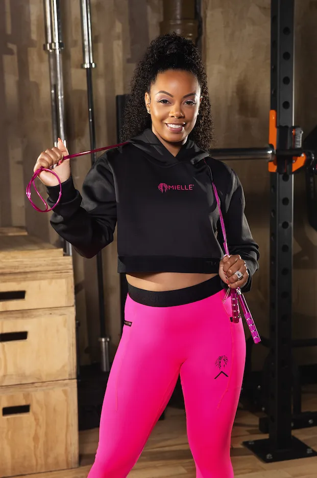 Womens Premium Pink Long Sleeve Crop Hoodie by Actively Black x Mielle