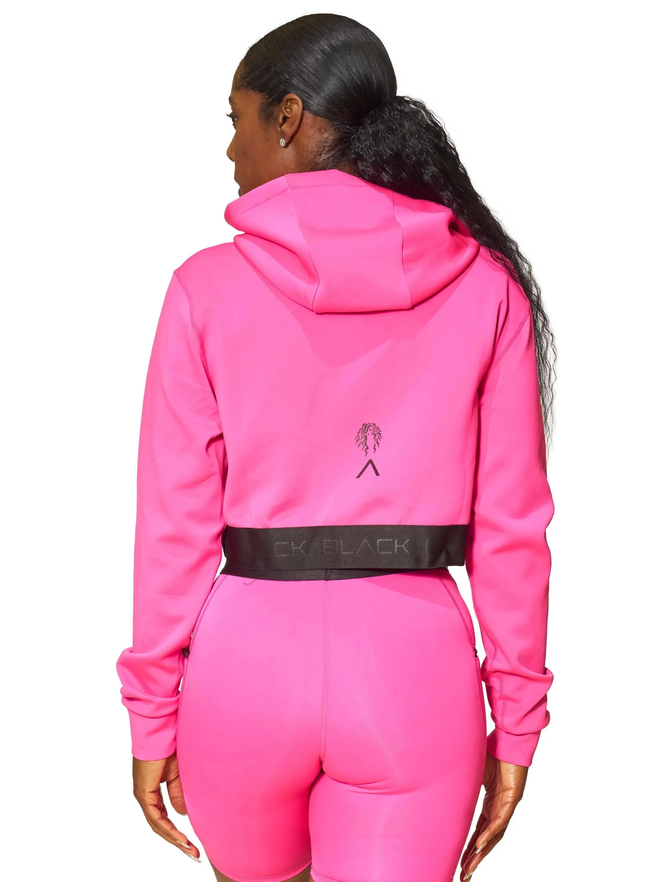 Womens Premium Pink Long Sleeve Crop Hoodie by Actively Black x Mielle