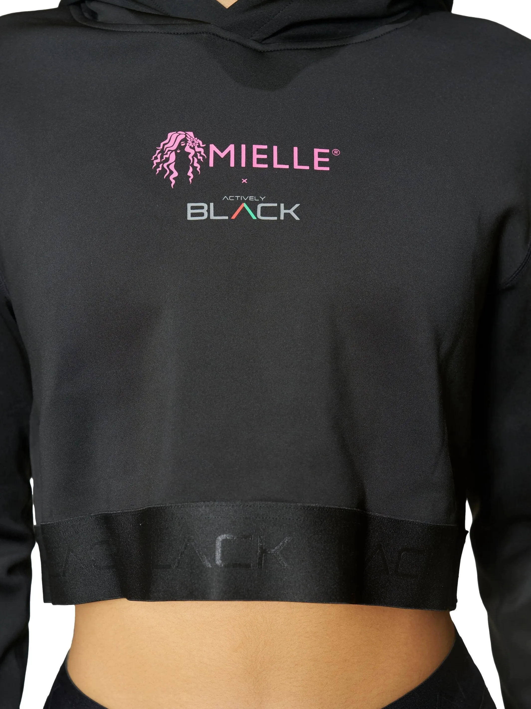 Womens Premium Pink Long Sleeve Crop Hoodie by Actively Black x Mielle