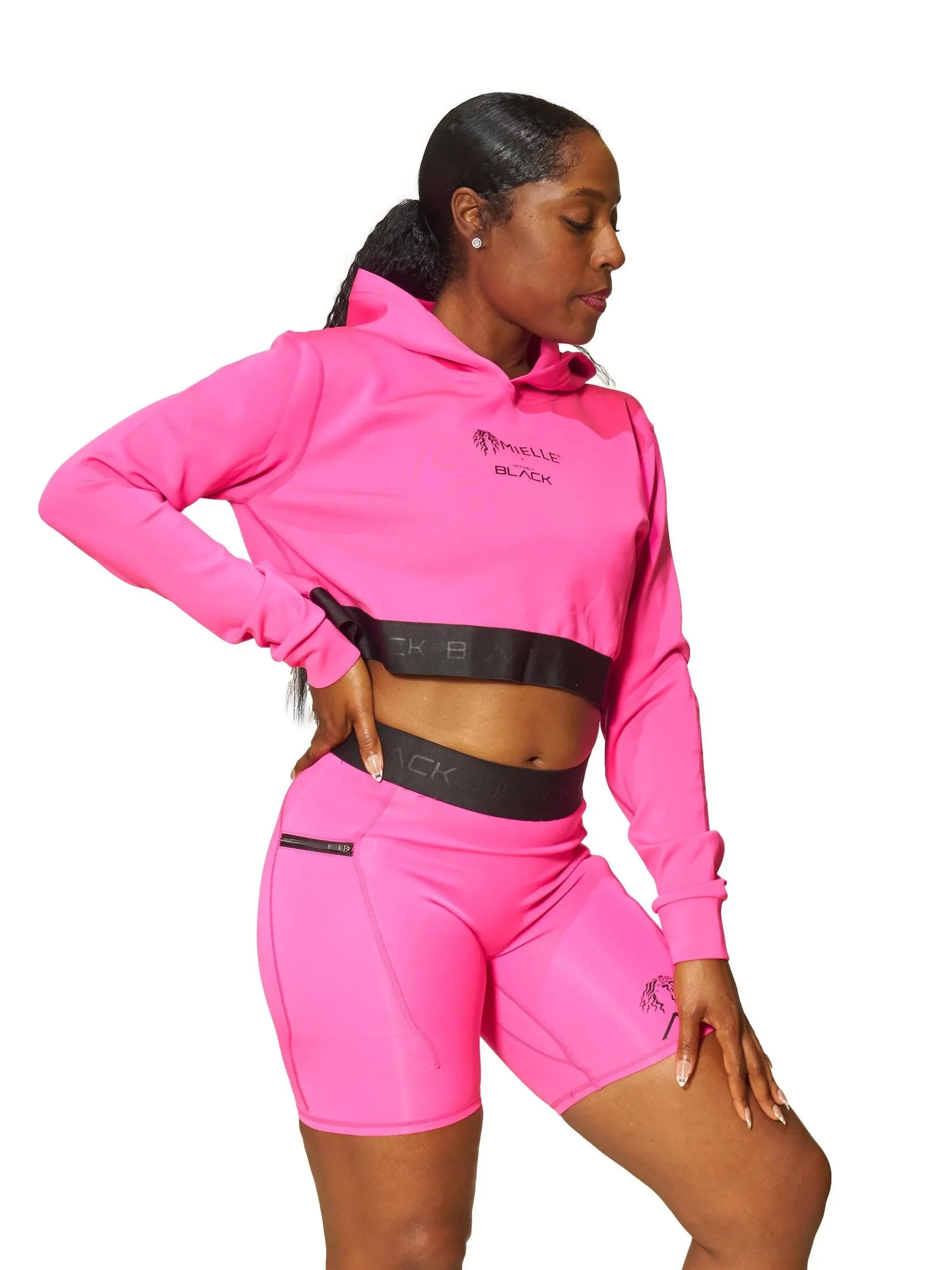 Womens Premium Pink Long Sleeve Crop Hoodie by Actively Black x Mielle