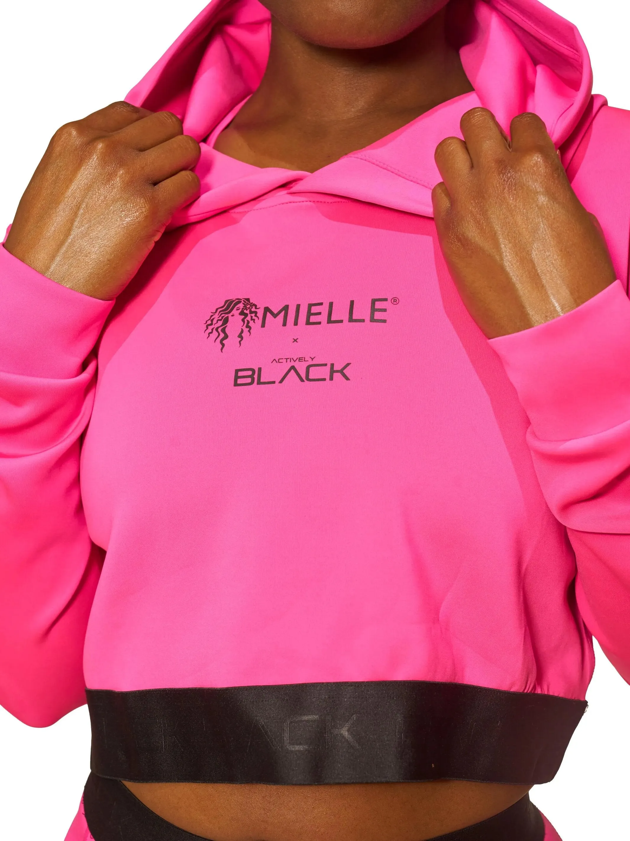 Womens Premium Pink Long Sleeve Crop Hoodie by Actively Black x Mielle