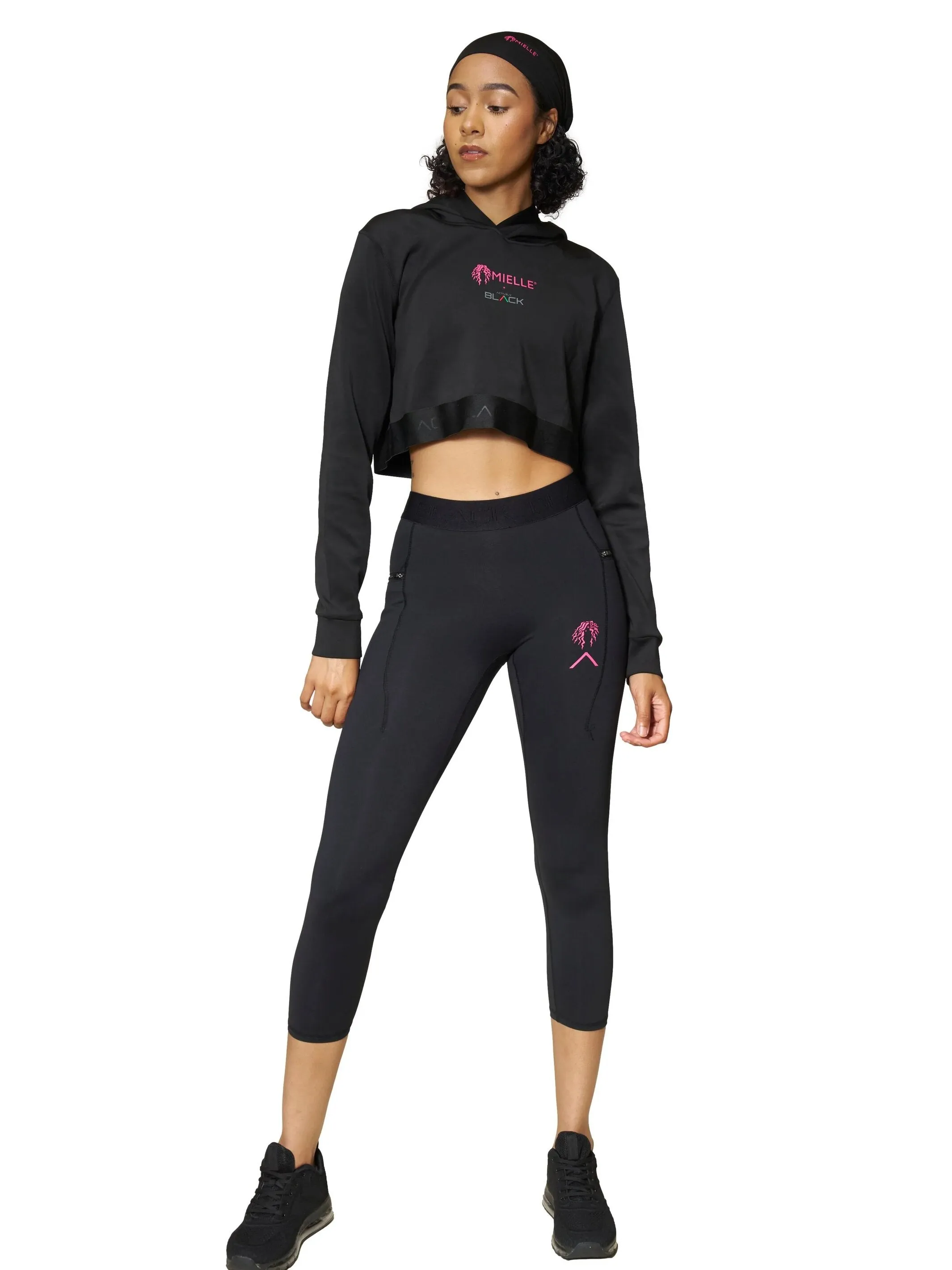 Womens Premium Pink Long Sleeve Crop Hoodie by Actively Black x Mielle