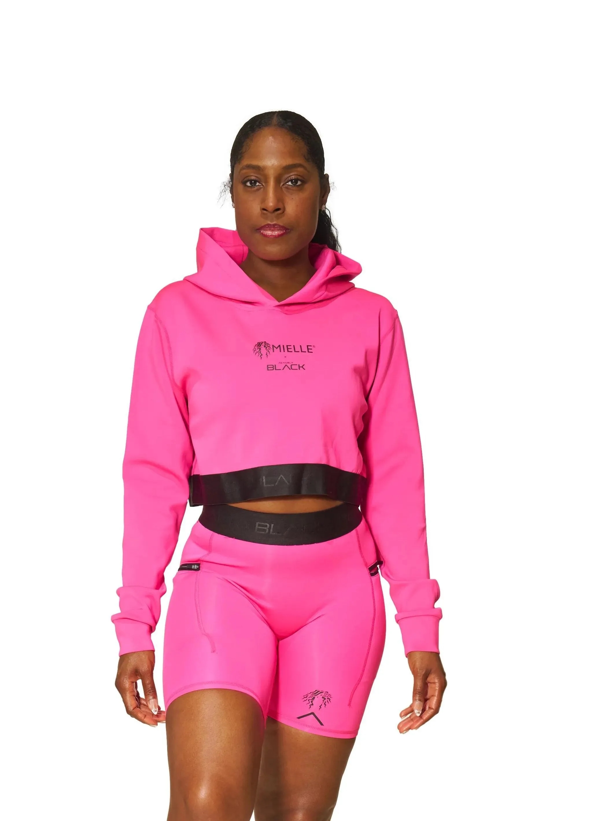 Womens Premium Pink Long Sleeve Crop Hoodie by Actively Black x Mielle