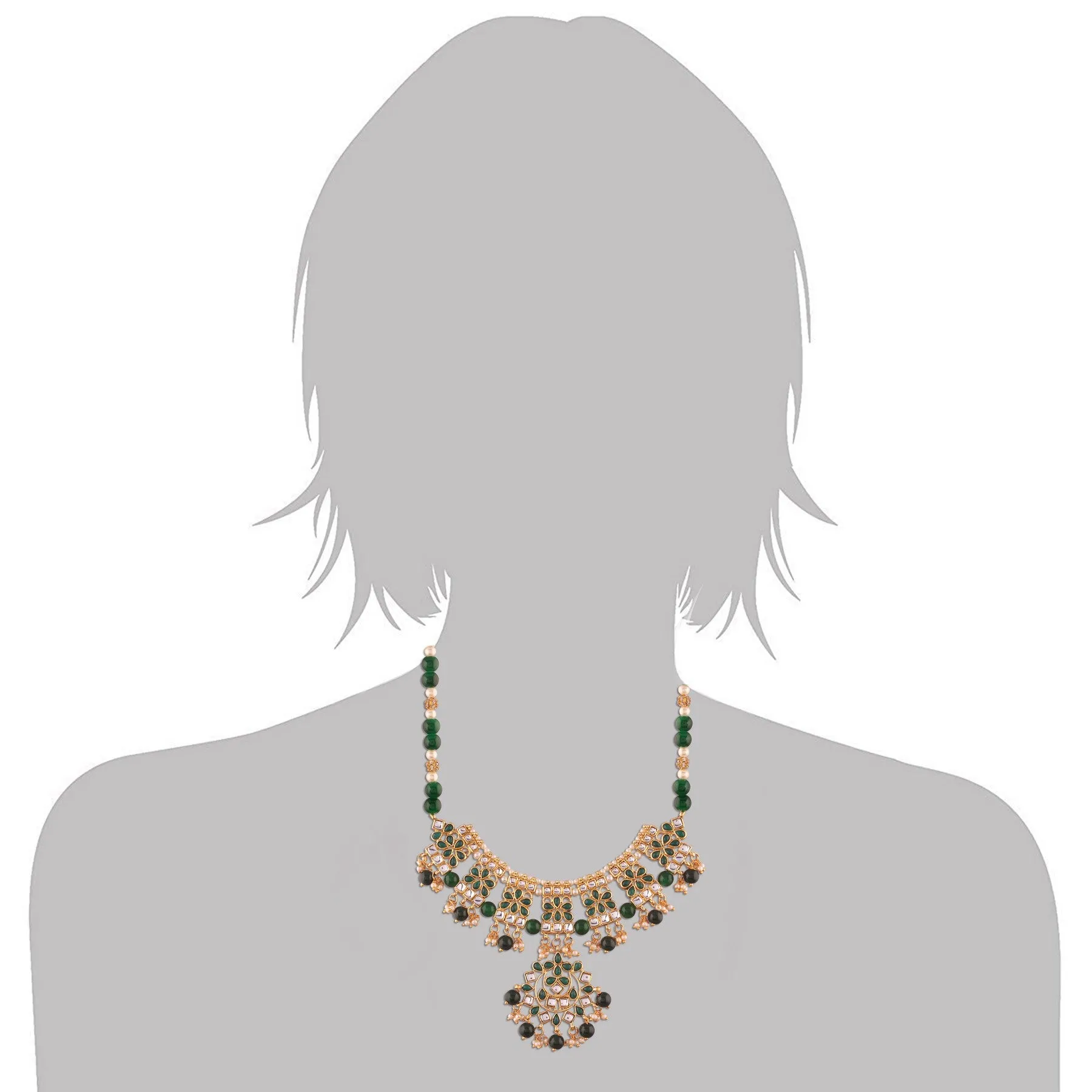 Alloy Necklace Set with Maang Tikka in Green