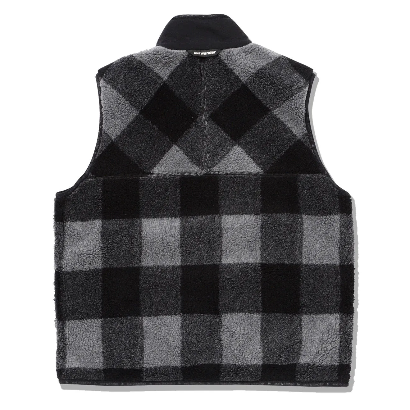 And Wander Womens Check Boa Vest Gray