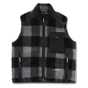 And Wander Womens Check Boa Vest Gray