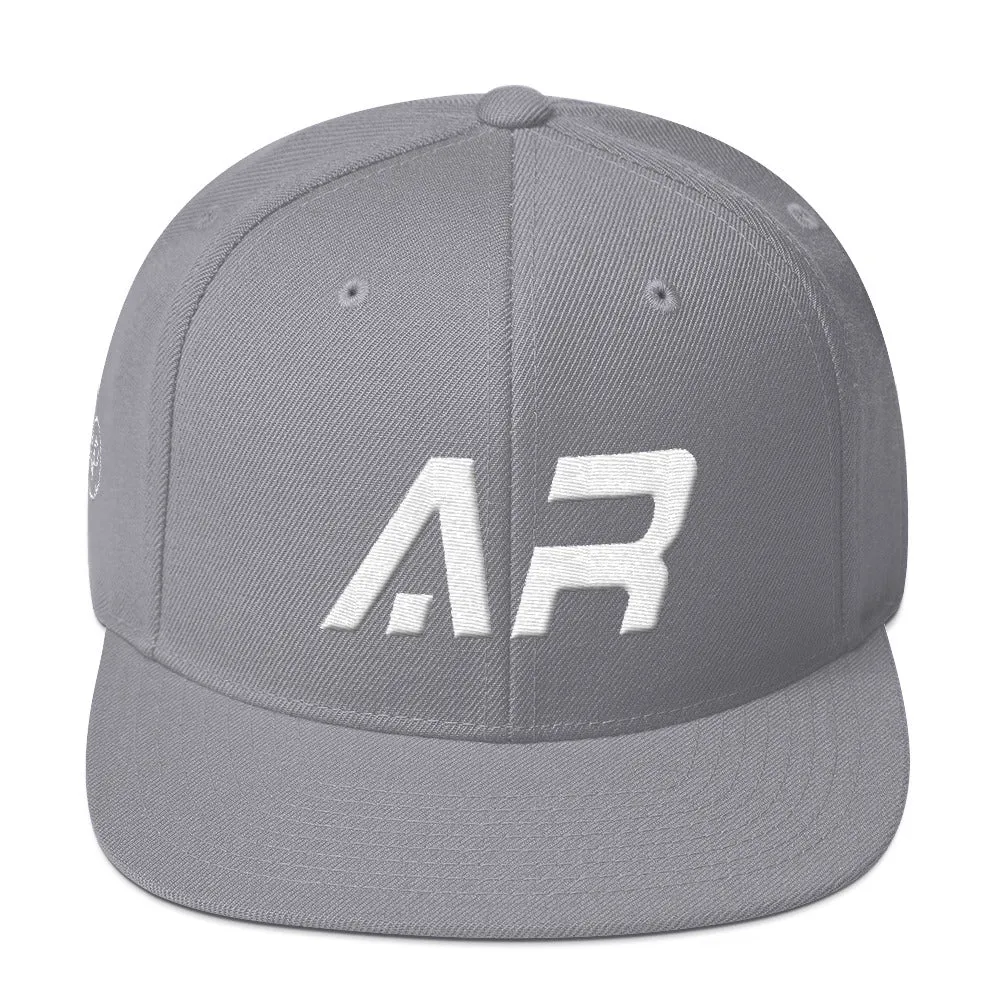 Arkansas - Flat Brim Hat - White Embroidery - AR - Many Hat Color Options Available