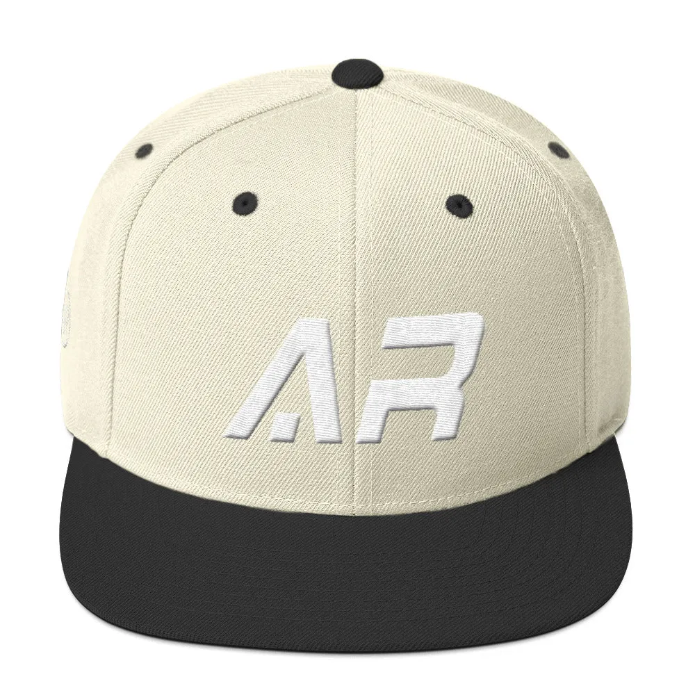 Arkansas - Flat Brim Hat - White Embroidery - AR - Many Hat Color Options Available