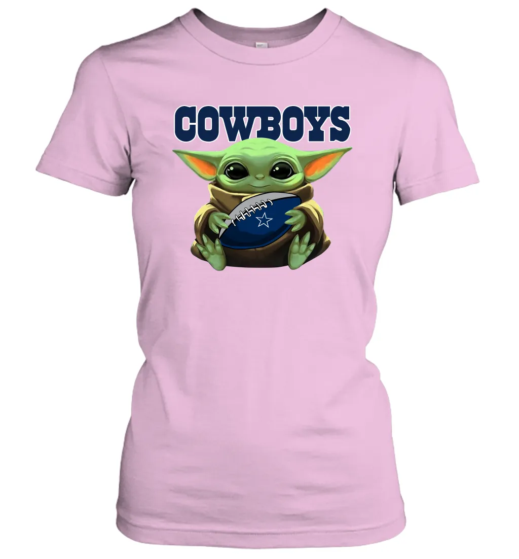 Baby Yoda Loves The Dallas Cowboys Star Wars Baby Yoda Hugs Cowboys NFL Womens T-Shirt