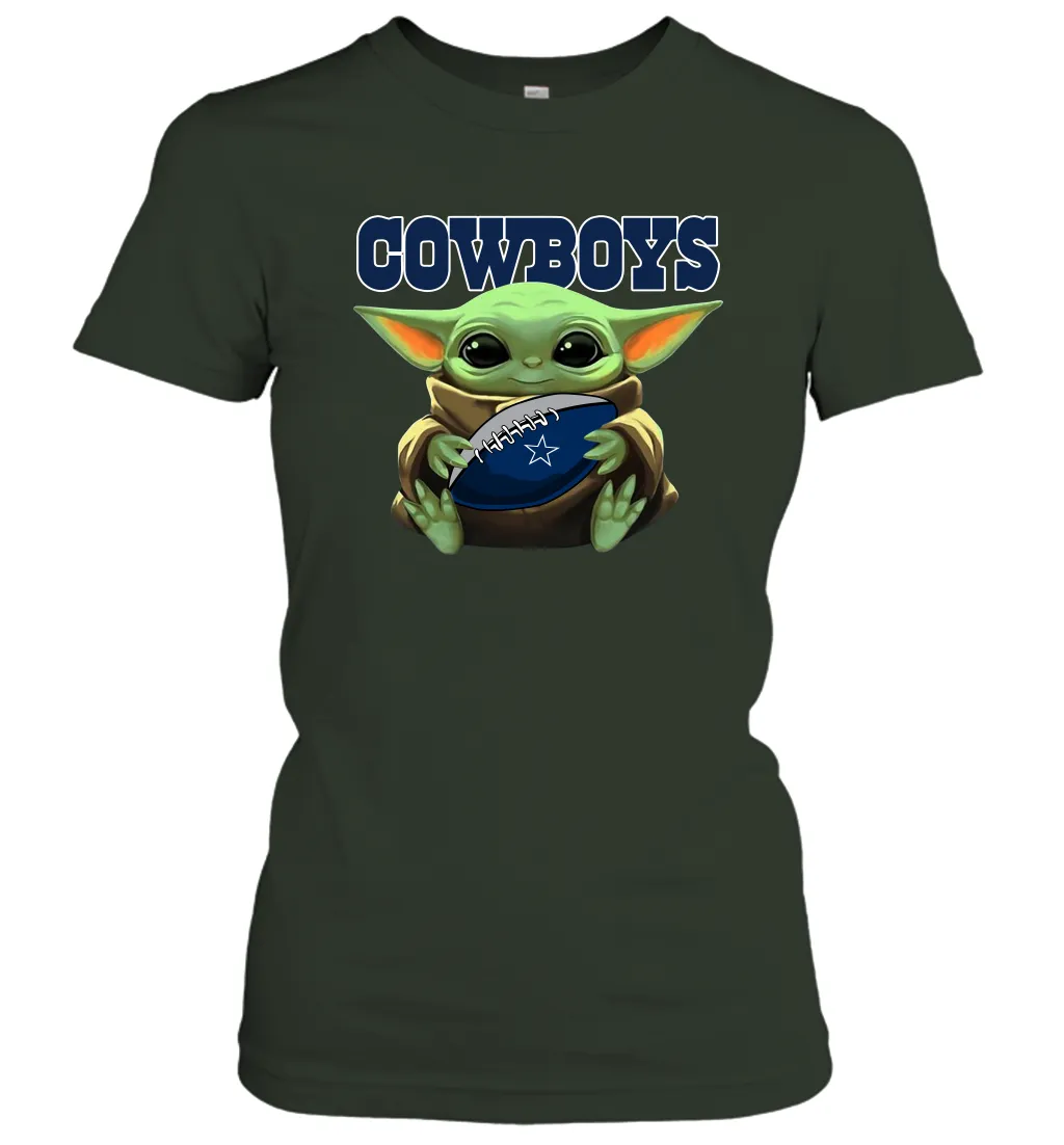 Baby Yoda Loves The Dallas Cowboys Star Wars Baby Yoda Hugs Cowboys NFL Womens T-Shirt