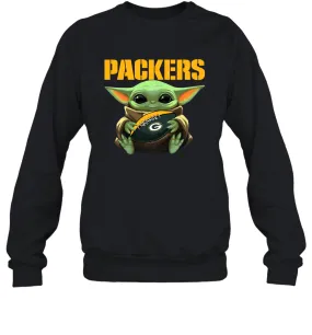 Baby Yoda Loves The Green Bay Packers Star Wars Baby Yoda Hugs Packers NFL Adult Sweatshirt