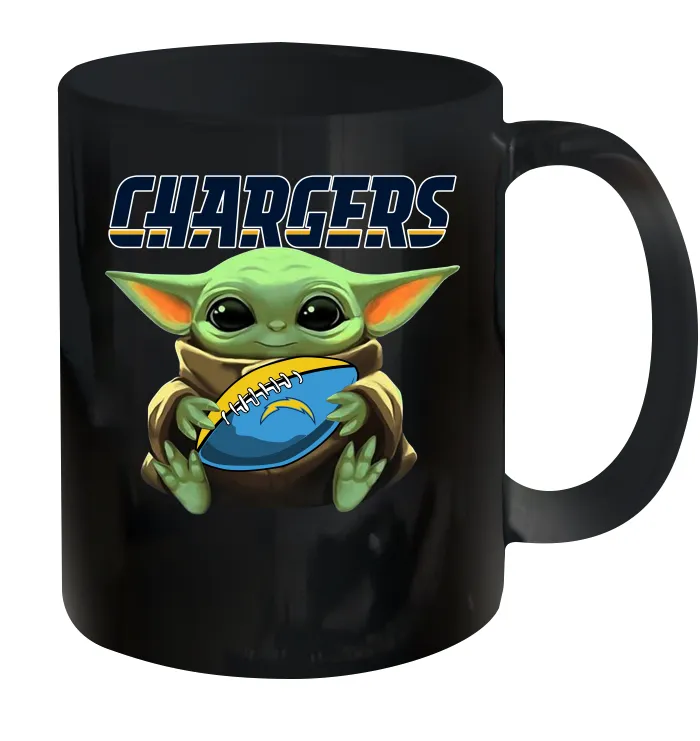 Baby Yoda Loves The Los Angeles Chargers Star Wars Baby Yoda Hugs Chargers NFL Ceramic Mug 11oz