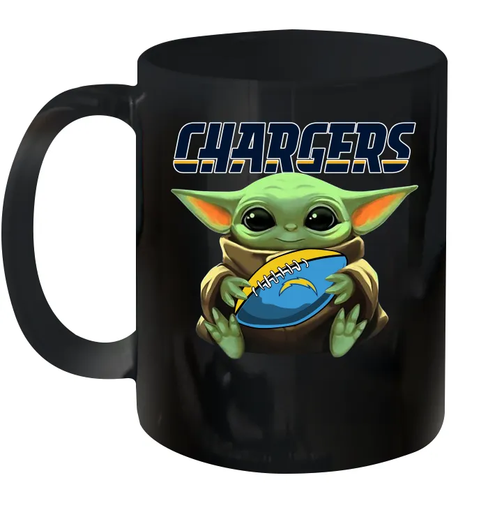 Baby Yoda Loves The Los Angeles Chargers Star Wars Baby Yoda Hugs Chargers NFL Ceramic Mug 11oz