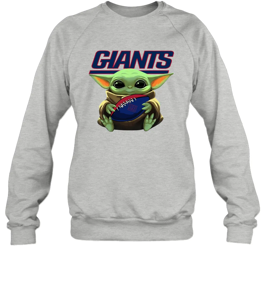 Baby Yoda Loves The New York Giants Star Wars Baby Yoda Hugs Giants NFL Adult Sweatshirt