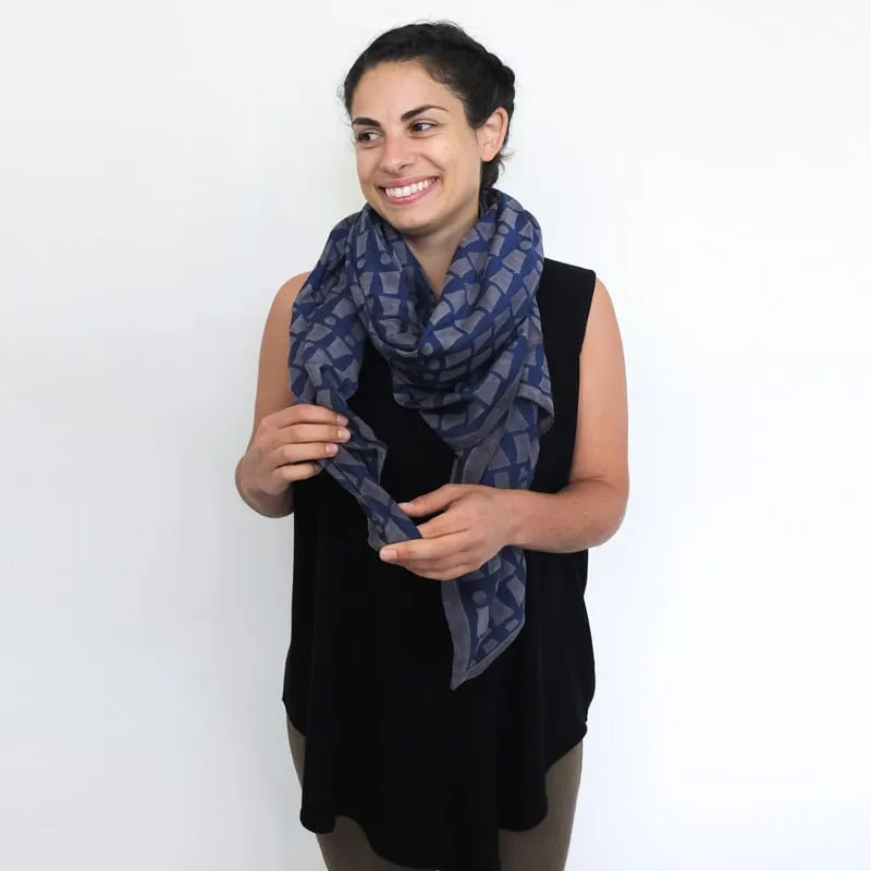 Bari Navy Silk Cotton Scarf