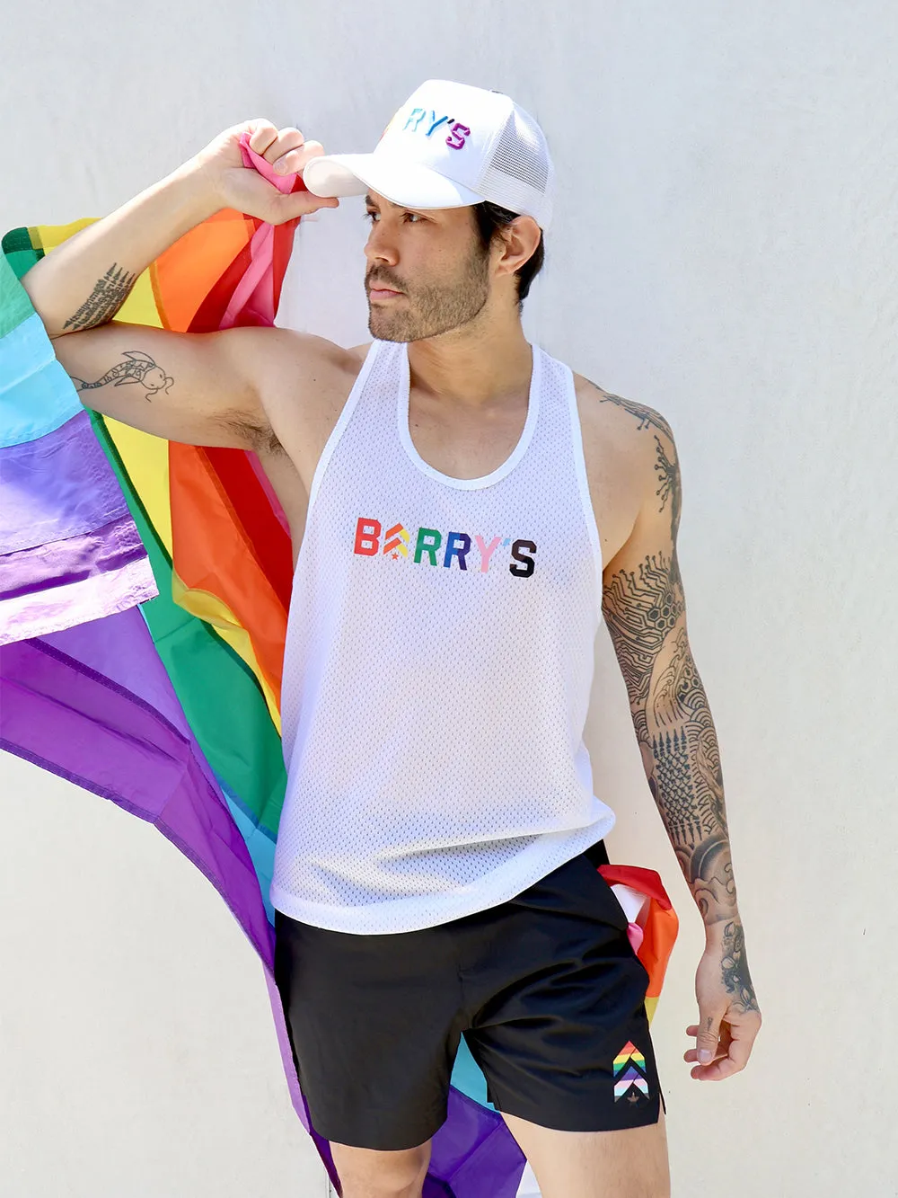 BARRY'S PRIDE RELAY WHITE MESH TANK