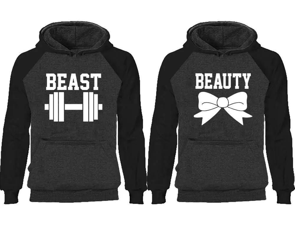 Beast and Beauty Couple Matching Raglan Hoodies,Design Contrast Hoodies