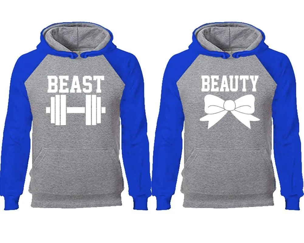 Beast and Beauty Couple Matching Raglan Hoodies,Design Contrast Hoodies