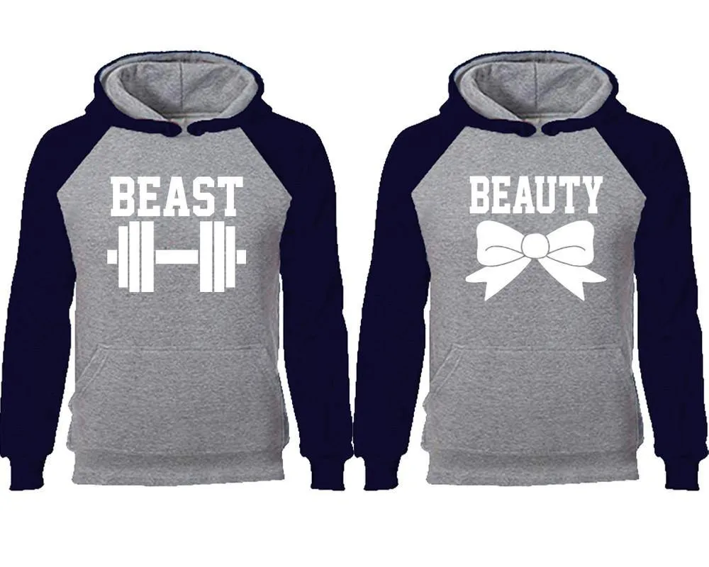 Beast and Beauty Couple Matching Raglan Hoodies,Design Contrast Hoodies