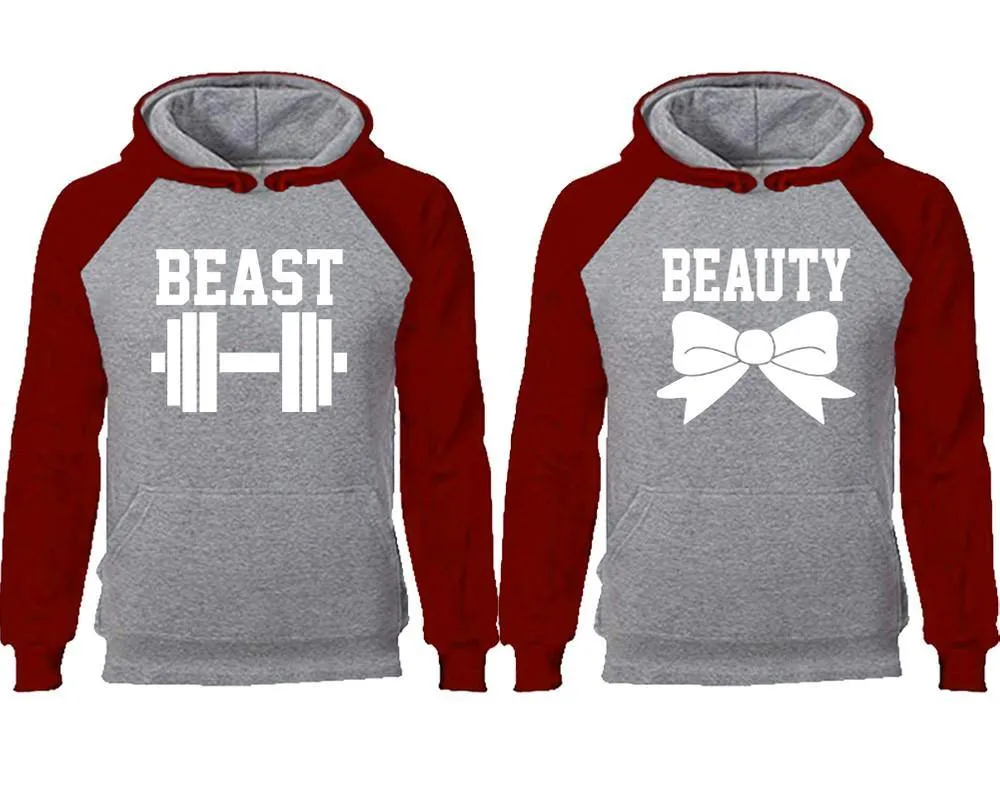 Beast and Beauty Couple Matching Raglan Hoodies,Design Contrast Hoodies