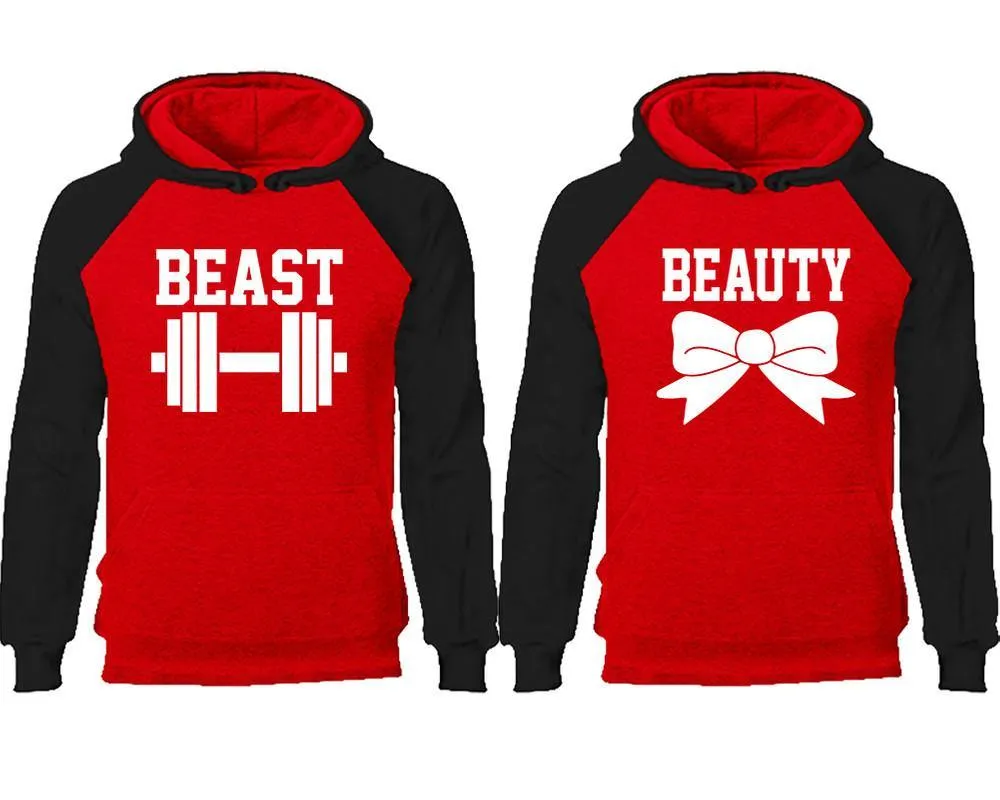 Beast and Beauty Couple Matching Raglan Hoodies,Design Contrast Hoodies