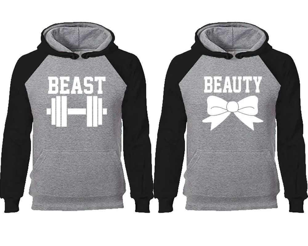 Beast and Beauty Couple Matching Raglan Hoodies,Design Contrast Hoodies