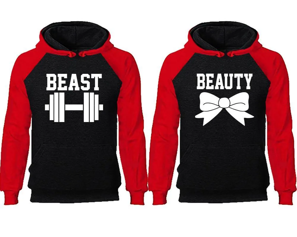 Beast and Beauty Couple Matching Raglan Hoodies,Design Contrast Hoodies