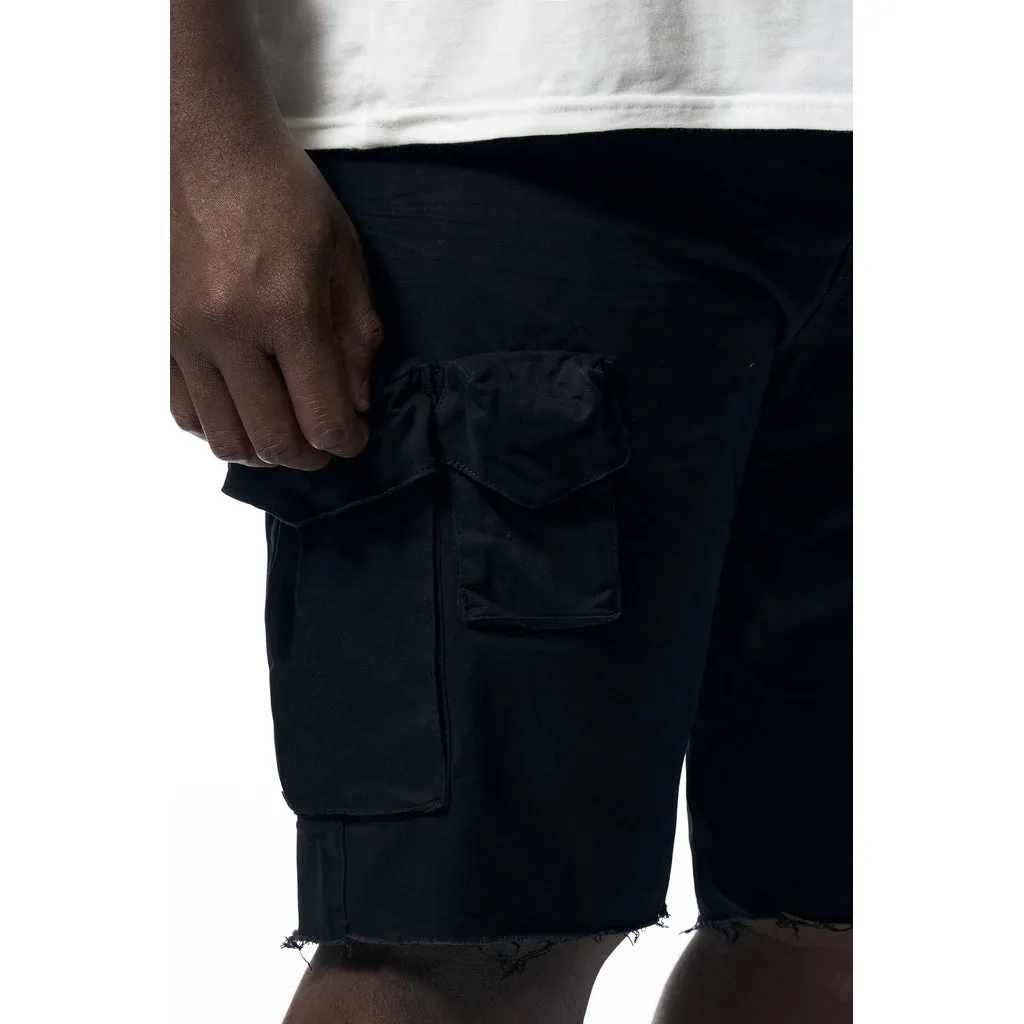 Big and Tall - Garment Washed Twill Cargo Shorts - Black