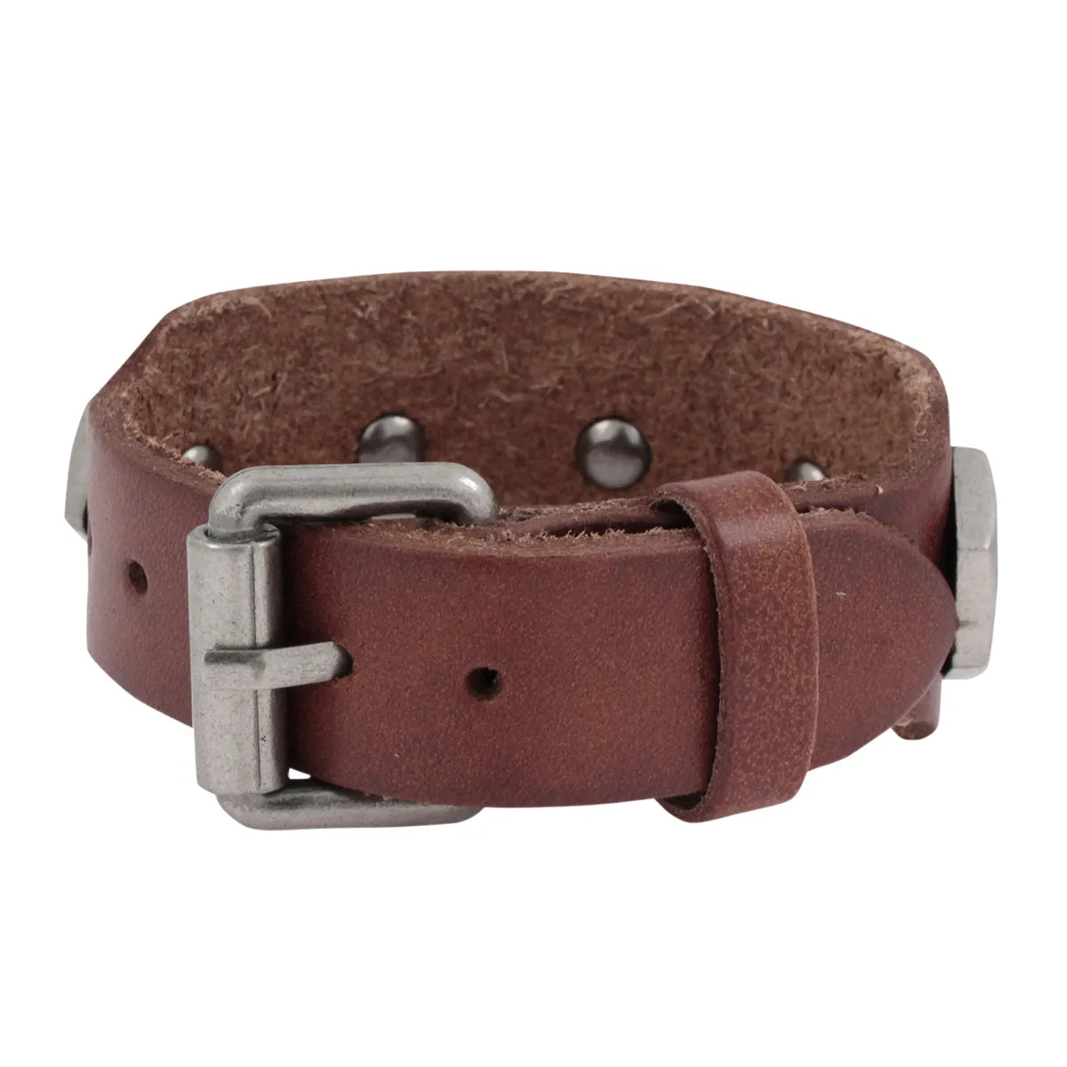 Biker Brown Leather Strand Free Size Stylish Bracelet For Men