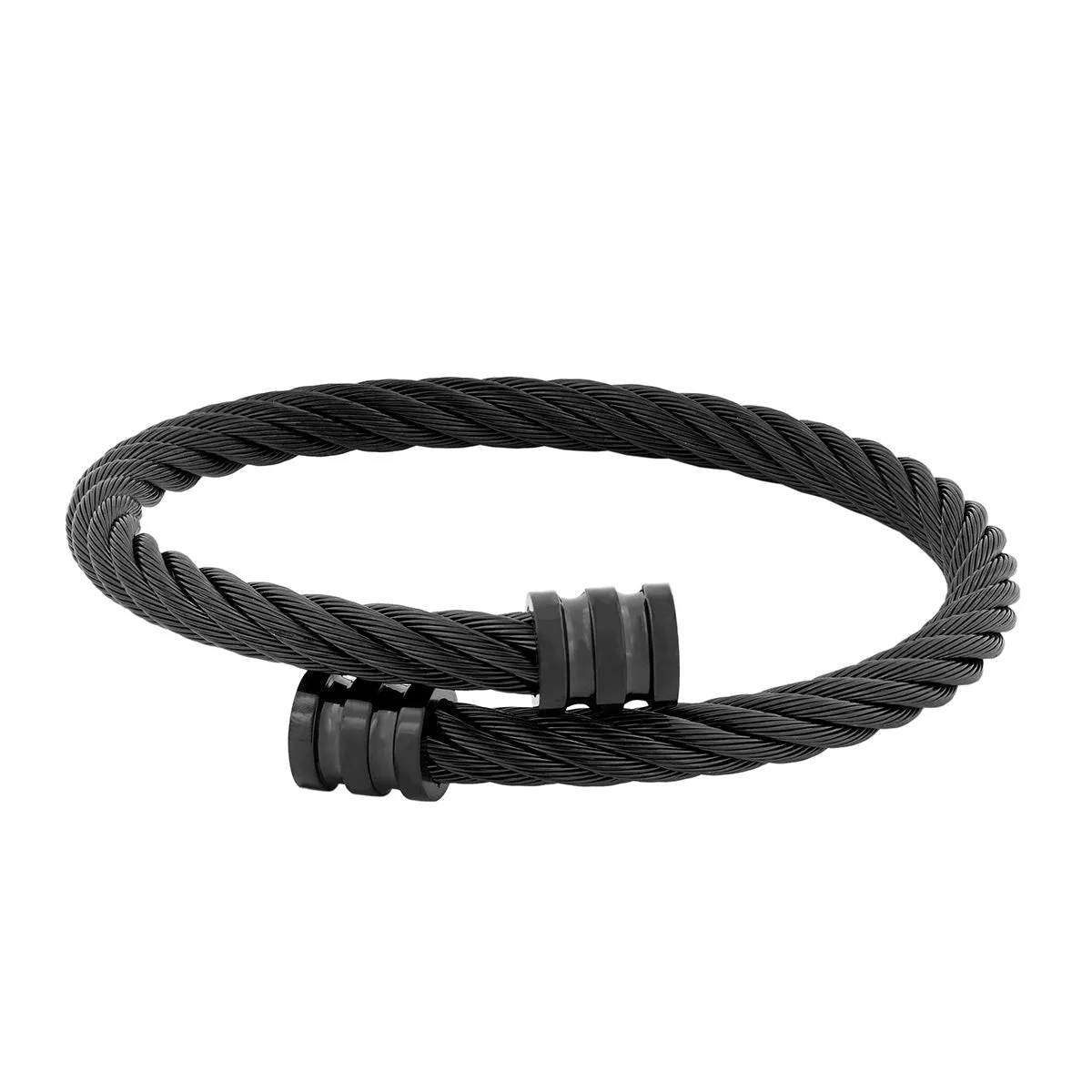 Black Rope 316L Surgical Stainless Steel Kada Bangle For Men