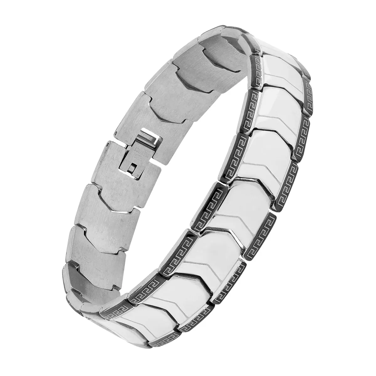 Black Silver 316L Stainless Steel Pt. Strand Bracelet For Men