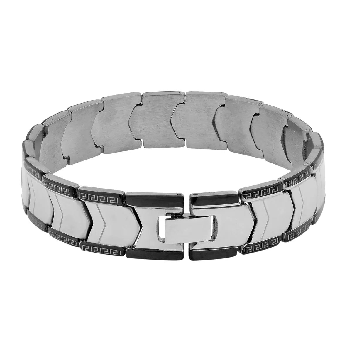 Black Silver 316L Stainless Steel Pt. Strand Bracelet For Men