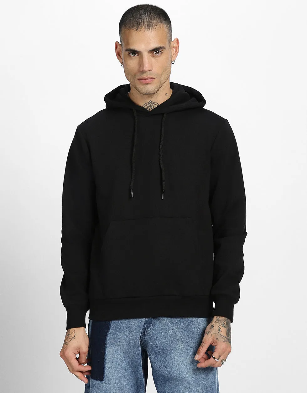 Classic Black Solid Regular-Fit Hoodie