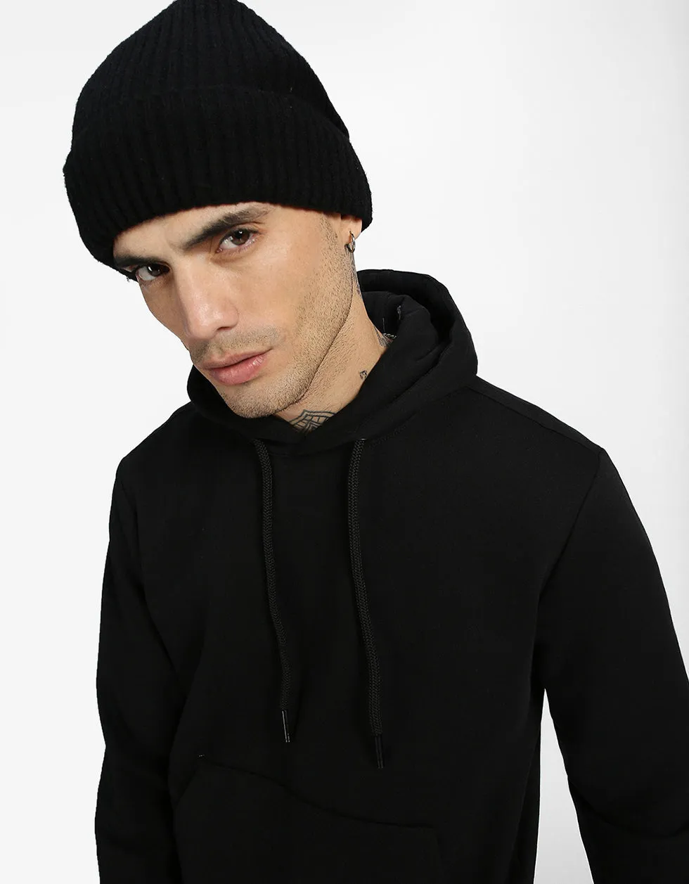 Classic Black Solid Regular-Fit Hoodie