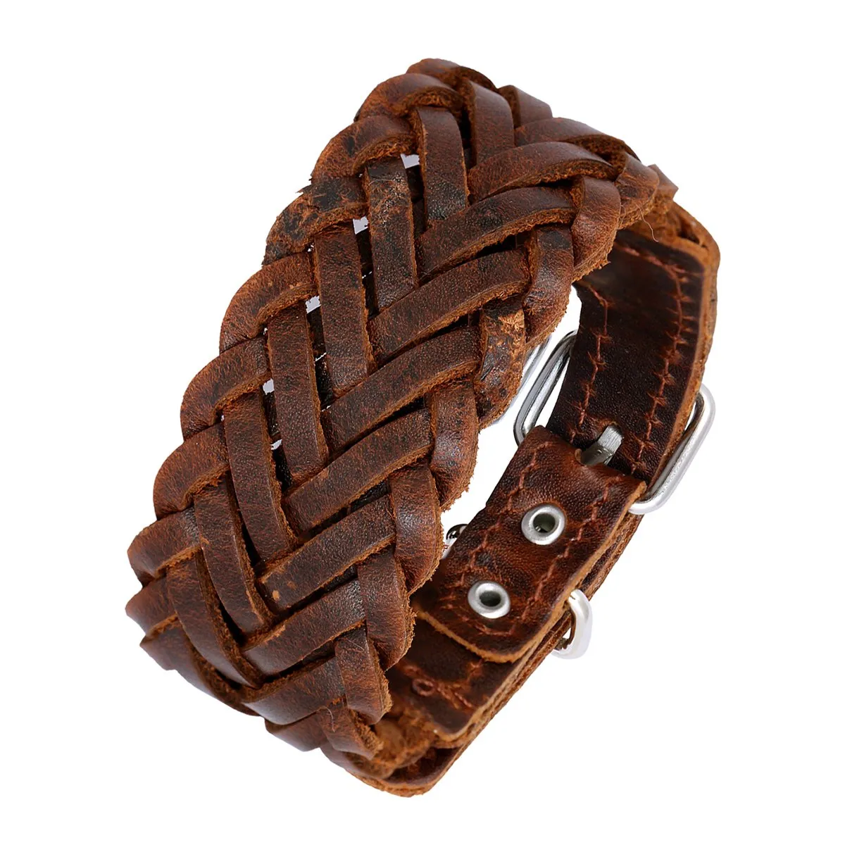 Braided Dark Brown Handcrafted Leather Wrist Band Biker Bracelet Men