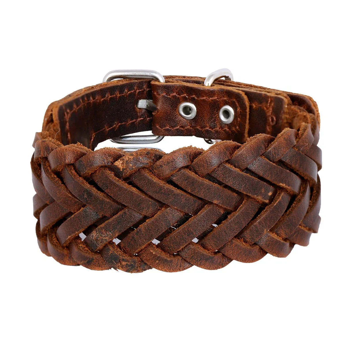 Braided Dark Brown Handcrafted Leather Wrist Band Biker Bracelet Men