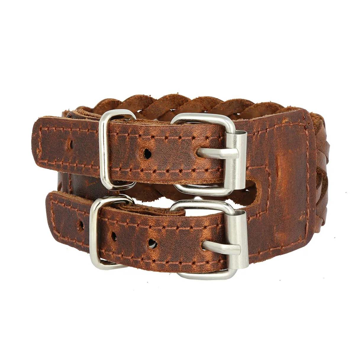 Braided Dark Brown Handcrafted Leather Wrist Band Biker Bracelet Men