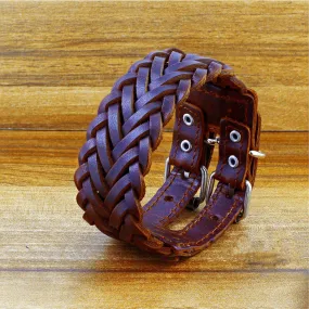 Braided Dark Brown Handcrafted Leather Wrist Band Biker Bracelet Men