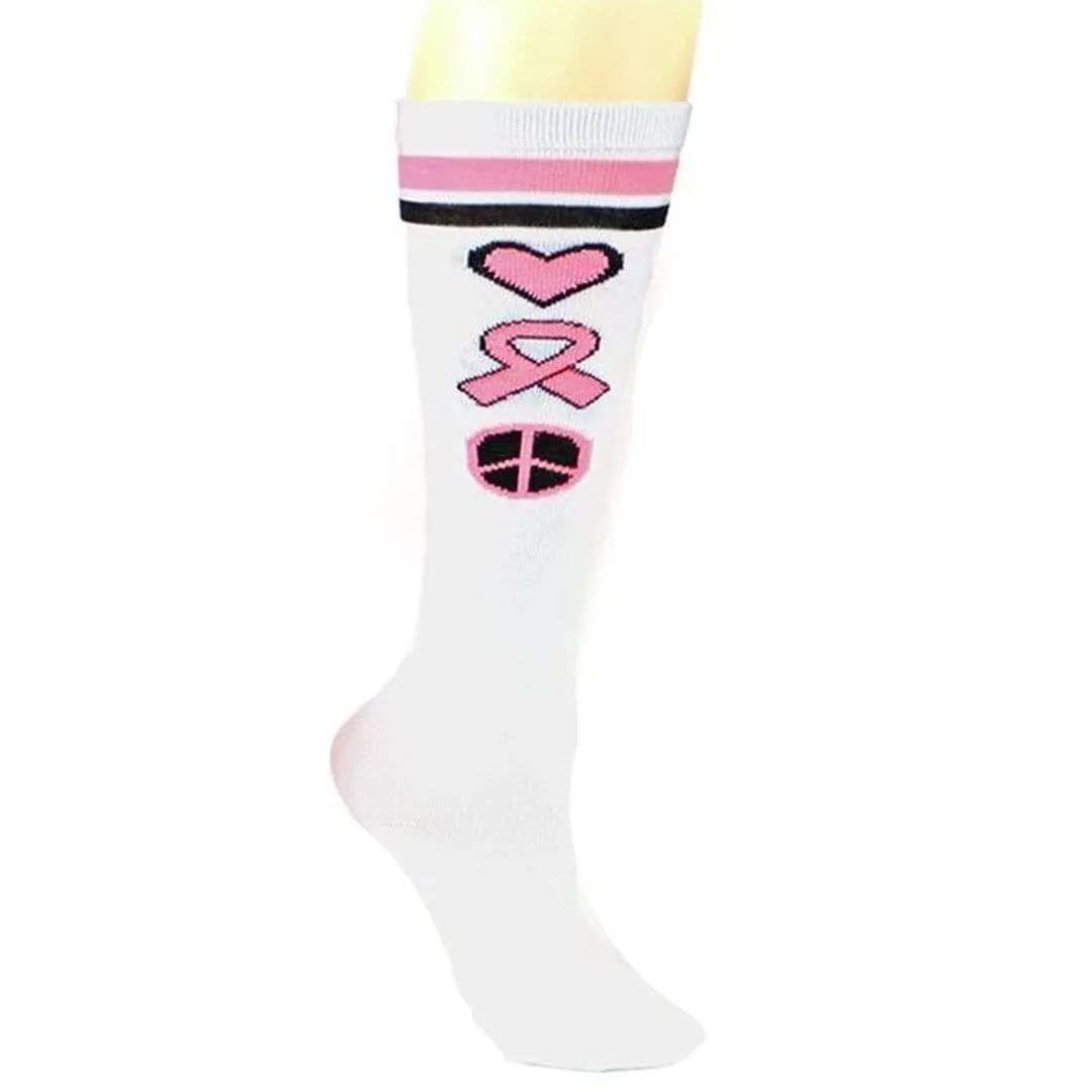 Breast Cancer Awareness Socks White  Women's Knee High Socks