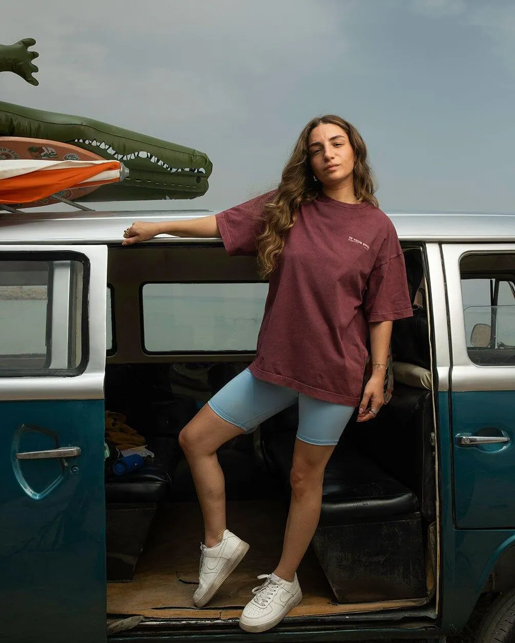 Burgundy Acid Washed Oversized Tee